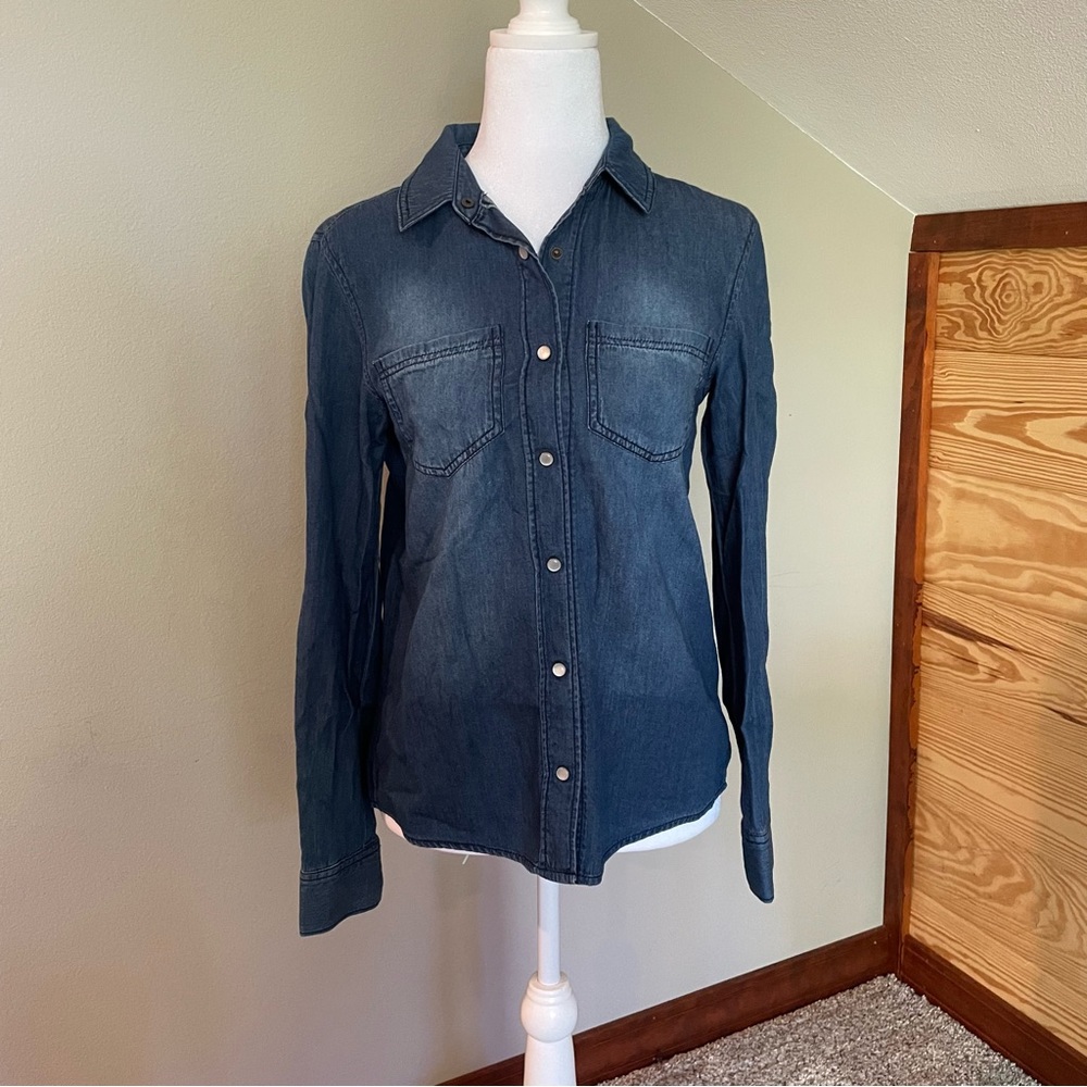 Mudd Chambray Denim Long Sleeve Button Up Top Extra Small
